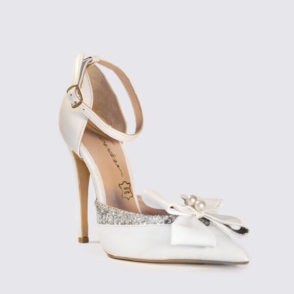 ΛΕΥΚΗ ΔΕΡΜΑΤΙΝΗ ΓΟΒΑ ΜΕ ΑΣΗΜΙ ΓΚΛΙΝΤΕΡ - Image 2