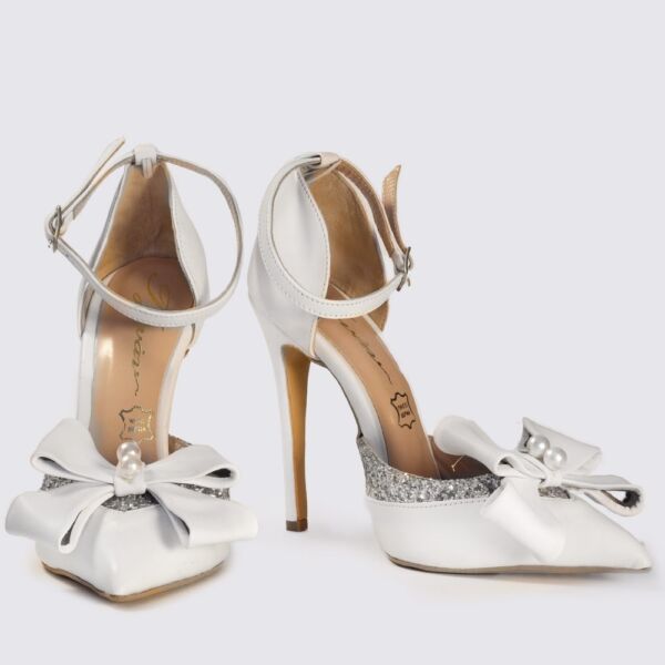 ΛΕΥΚΗ ΔΕΡΜΑΤΙΝΗ ΓΟΒΑ ΜΕ ΑΣΗΜΙ ΓΚΛΙΝΤΕΡ - Image 3