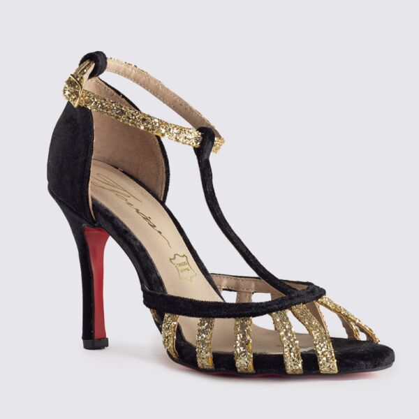 ΜΑΥΡΟ ΒΕΛΟΥΔΙΝΟ ΠΕΔΙΛΟ ΜΕ ΠΛΑΤΙΝΑ ΚΑ ΧΡΥΣΟ ΓΚΛΙΝΤΕΡ - Image 2