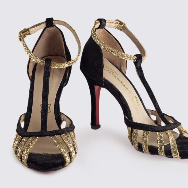 ΜΑΥΡΟ ΒΕΛΟΥΔΙΝΟ ΠΕΔΙΛΟ ΜΕ ΠΛΑΤΙΝΑ ΚΑ ΧΡΥΣΟ ΓΚΛΙΝΤΕΡ - Image 3