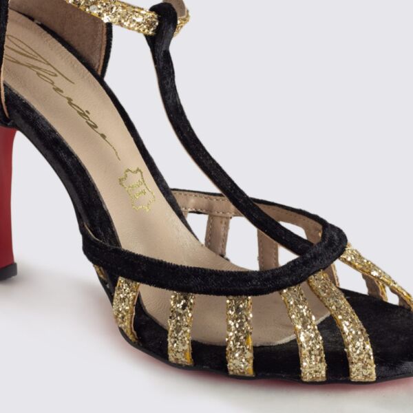 ΜΑΥΡΟ ΒΕΛΟΥΔΙΝΟ ΠΕΔΙΛΟ ΜΕ ΠΛΑΤΙΝΑ ΚΑ ΧΡΥΣΟ ΓΚΛΙΝΤΕΡ - Image 4